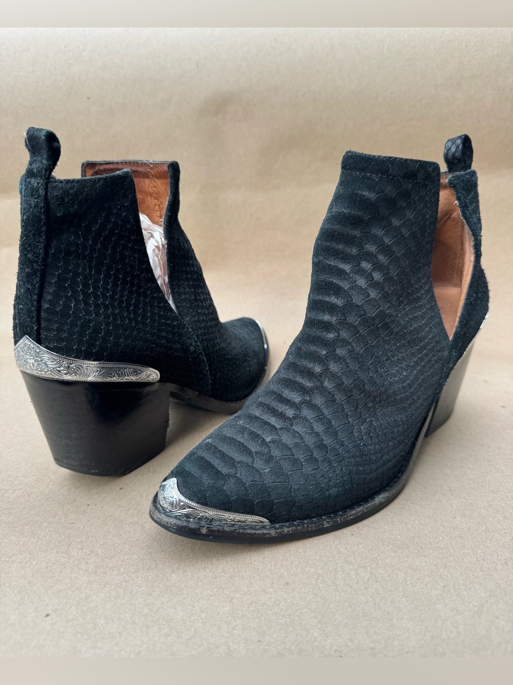 Jeffrey Campbell Cromwell Black Suede Western Cowboy Ankle Booties 8 EUR 38.5